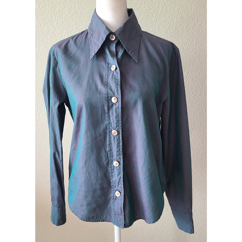 Banana Republic‎ Two Tone Shirt Sz Small Button Front Green / Pink Long Sleeve